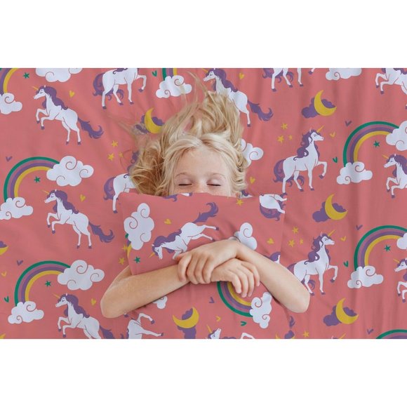 Castle And Clover Lunar Unicorn Sheets Pink Full Size Bed Sheet Set - Picture 5 of 7